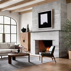 Olena Mid Century Green Upholstered Leather Brown Oak Wood Living Room Arm Chair|