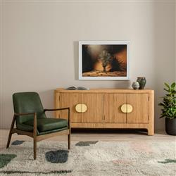 Olena Mid Century Green Upholstered Leather Brown Oak Wood Living Room Arm Chair|