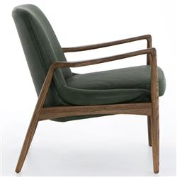 Olena Mid Century Green Upholstered Leather Brown Oak Wood Living Room Arm Chair|