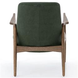 Olena Mid Century Green Upholstered Leather Brown Oak Wood Living Room Arm Chair|