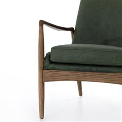 Olena Mid Century Green Upholstered Leather Brown Oak Wood Living Room Arm Chair|