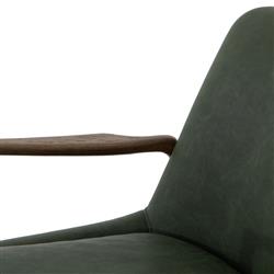 Olena Mid Century Green Upholstered Leather Brown Oak Wood Living Room Arm Chair|