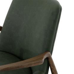 Olena Mid Century Green Upholstered Leather Brown Oak Wood Living Room Arm Chair|