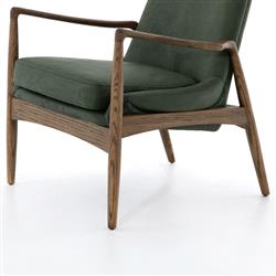 Olena Mid Century Green Upholstered Leather Brown Oak Wood Living Room Arm Chair|