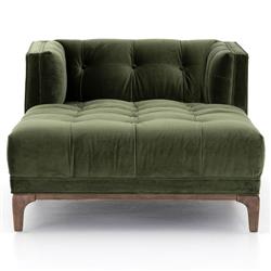 Allen Mid Century Green Velvet Brown Wood Frame Button Tufted Chaise Lounge|