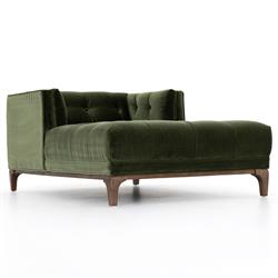 Allen Mid Century Green Velvet Brown Wood Frame Button Tufted Chaise Lounge|