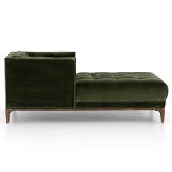 Allen Mid Century Green Velvet Brown Wood Frame Button Tufted Chaise Lounge|
