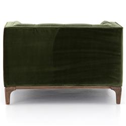 Allen Mid Century Green Velvet Brown Wood Frame Button Tufted Chaise Lounge|