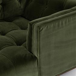 Allen Mid Century Green Velvet Brown Wood Frame Button Tufted Chaise Lounge|