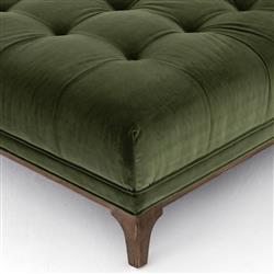 Allen Mid Century Green Velvet Brown Wood Frame Button Tufted Chaise Lounge|