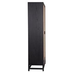 Robin Coastal Beach Black Wood Natural Woven Rattan 2 Door Armoire|