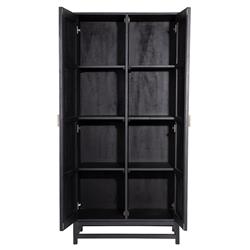 Robin Coastal Beach Black Wood Natural Woven Rattan 2 Door Armoire|