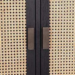 Robin Coastal Beach Black Wood Natural Woven Rattan 2 Door Armoire|