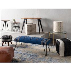 Corazon Coastal Beach Grey Wool Basket Weave Square Pouf|