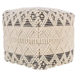 Hallie Coastal Beach Cream Cotton Black Accent Textured Square Pouf|