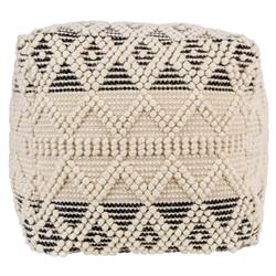 Hallie Coastal Beach Cream Cotton Black Accent Textured Square Pouf|