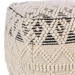 Hallie Coastal Beach Cream Cotton Black Accent Textured Square Pouf|