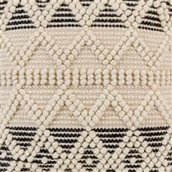 Hallie Coastal Beach Cream Cotton Black Accent Textured Square Pouf|