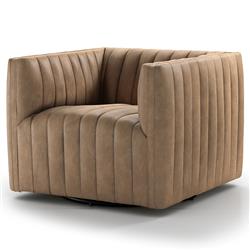 Leo Mid Century Modern Beige Upholstered Leather Swivel Tufted Occasional Chair|