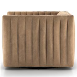 Leo Mid Century Modern Beige Upholstered Leather Swivel Tufted Occasional Chair|