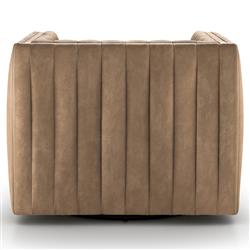 Leo Mid Century Modern Beige Upholstered Leather Swivel Tufted Occasional Chair|