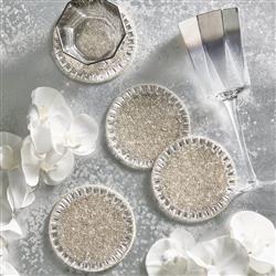 Bevel Hollywood Regency Silver Glass Beaded Coaster - Set of 4|