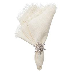 Sarah Fringe Coastal Beach White Linen Napkin - Set of 4|