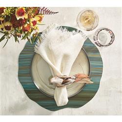 Sarah Fringe Coastal Beach White Linen Napkin - Set of 4|