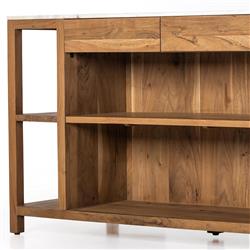 Sohail Coastal Beach White Marble Brown Acacia Wood Kitchen Island - 62"|