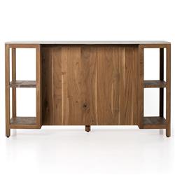 Sohail Coastal Beach White Marble Brown Acacia Wood Kitchen Island - 62"|