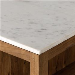 Sohail Coastal Beach White Marble Brown Acacia Wood Kitchen Island - 62"|