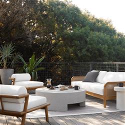 Kingston Industrial Loft White Textured Concrete Round Drum Outdoor Coffee Table|