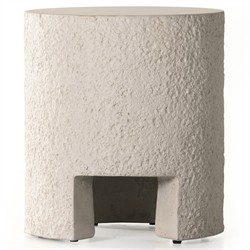 Kingston Industrial Loft White Textured Concrete Round Drum Outdoor End Table|