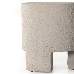 Kingston Industrial Loft White Textured Concrete Round Drum Outdoor End Table|