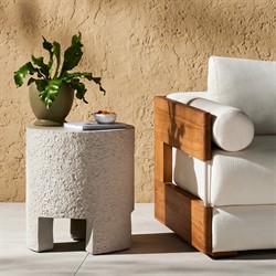 Kingston Industrial Loft White Textured Concrete Round Drum Outdoor End Table|