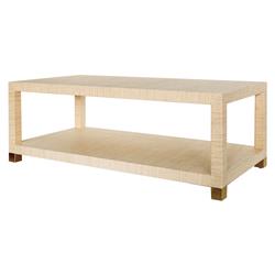Worlds Away Patricia Coastal Natural Grasscloth 2 Tier Rectangular Coffee Table|