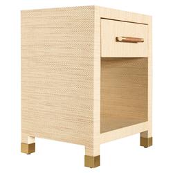 Worlds Away Pelham Natural Grasscloth Rattan Handle Rectangular Side Table|