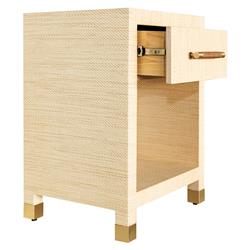 Worlds Away Pelham Natural Grasscloth Rattan Handle Rectangular Side Table|