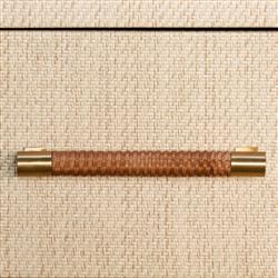 Worlds Away Pelham Natural Grasscloth Rattan Handle Rectangular Side Table|