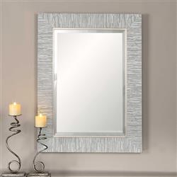 Landen Modern Classic Silver Stripe Beveled Wall Mirror|