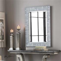 Landen Modern Classic Silver Stripe Beveled Wall Mirror|