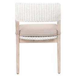Lucile Coastal Beach Beige Cushion White Woven Rattan Grey Mahogany Dining Arm Chair|