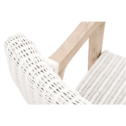 Lucile Coastal Beach Beige Cushion White Woven Rattan Grey Mahogany Dining Arm Chair|