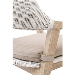 Lucile Coastal Beach Beige Cushion White Woven Rattan Grey Mahogany Dining Arm Chair|