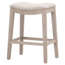 Hendrick Modern Classic Beige Upholstered Natural Grey Nailhead Trim Counter Stool|