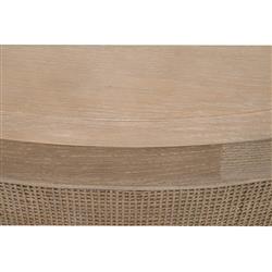 Lulu Coastal Beach Grey Oak Wood Woven Cane Round Drum Coffee Table|