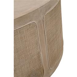 Lulu Coastal Beach Grey Oak Wood Woven Cane Round Drum Coffee Table|