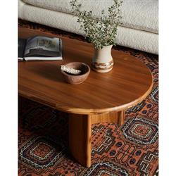 Paris Rustic Lodge Light Brown Acacia Crescent Base Oval Coffee Table - Small|