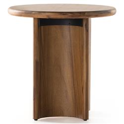 Paris Rustic Lodge Light Brown Acacia Wood Crescent Base Round Side End Table|