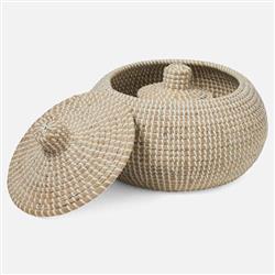 Pigeon and Poodle Roslyn Whitewashed Seagrass Round Floor Baskets - Set of 2|